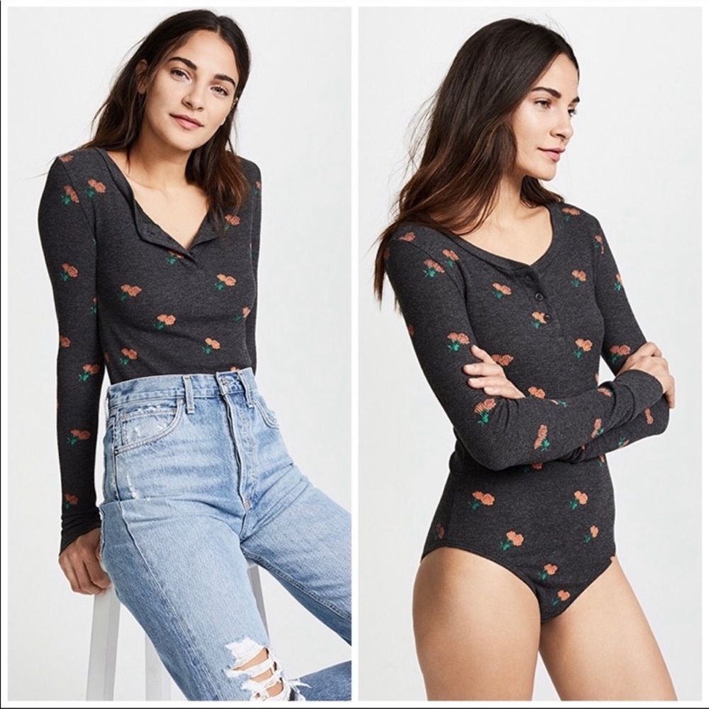 NWT Wildfox Rose Ditsy Gallows Henley Bodysuit. Size M.